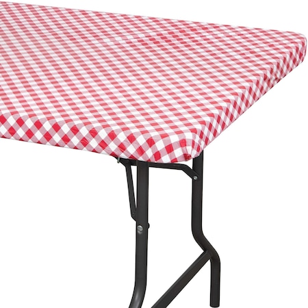 Creative Converting Red and White Gingham Rectangular Stay Put Plastic Tablecloth, 72"x29", 12PK 349753